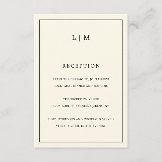 Carte D'accompagnement Monogramme à crème simple Mariage élégant (Devant)