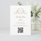 Carte D'accompagnement Monogramme blanc et or Chic officiel QR Code RSVP (Debout devant)