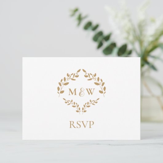 Carte D'accompagnement Monogramme blanc or RSVP mariage site web QR code (Debout devant)