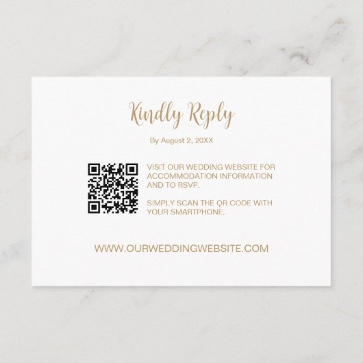 Carte D'accompagnement Monogramme blanc or RSVP mariage site web QR code (Dos)