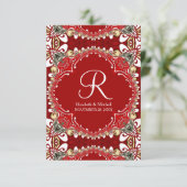 Carte D'accompagnement Monogramme Bohême Rouge Mariage Vertical (Debout devant)