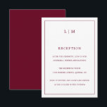 Carte D'accompagnement Monogramme bordeaux simple Mariage élégant<br><div class="desc">Carte Mariage simple avec un design moderne et élégant avec votre monogramme à deux lettres en haut et vos informations de réception entourées d'une fine bordure. Tous les éléments de conception sont en bordeaux et peuvent être changés dans l'outil d'édition de conception. Un design chic et design qui conviendra à...</div>