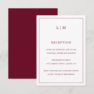 Carte D'accompagnement Monogramme bordeaux simple Mariage élégant