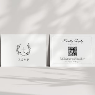 Carte D'accompagnement Monogramme couronne botanique QR Code Mariage RSVP