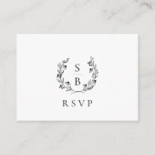 Carte D'accompagnement Monogramme couronne botanique QR Code Mariage RSVP (Dos)