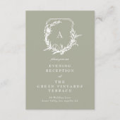 Carte D'accompagnement monogramme crête vert accueil de mariage (Devant)