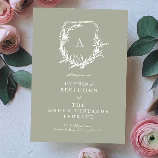 Carte D'accompagnement monogramme crête vert accueil de mariage