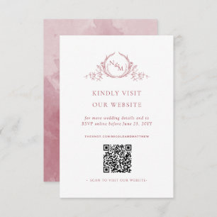 Carte D'accompagnement Monogramme d'aquarelle Bourgogne QR Code/RSVP en l