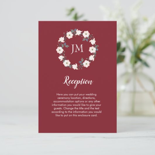 Carte D'accompagnement Monogramme de couronne florale vierge Mariage Bour (Debout devant)