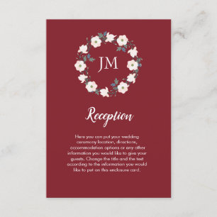 Carte D'accompagnement Monogramme de couronne florale vierge Mariage Bour