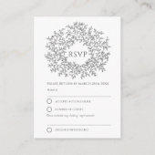 Carte D'accompagnement Monogramme de feuille gris foncé RSVP mariage (Dos)