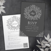 Carte D'accompagnement monogramme de feuille gris foncé RSVP mariage QR C
