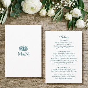 Carte D'accompagnement Monogramme de mariage détails élégants sarcelle vi