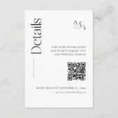 Carte D'accompagnement Monogramme Détails du Mariage Site Web Qr Code (Devant)