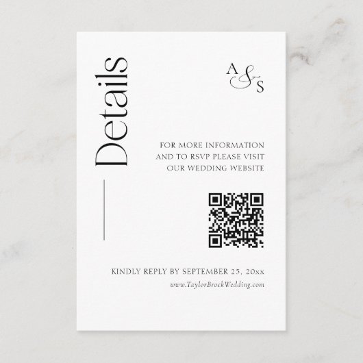 Carte D'accompagnement Monogramme Détails du Mariage Site Web Qr Code (Devant)
