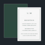 Carte D'accompagnement Monogramme élégant de couleur vert forêt simple po<br><div class="desc">Carte de supplément de mariage simple avec un design moderne et élégant avec votre monogramme de deux lettres en haut ainsi que les informations sur votre réception entourées d'une fine bordure. Tous les éléments de design sont en vert forêt et peuvent être modifiés dans l'outil d'édition de design. Un design...</div>