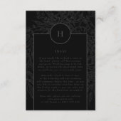 Carte D'accompagnement Monogramme élégant noir dramatique couronne floral (Devant)