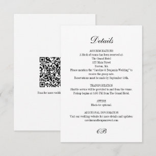 Carte D'accompagnement Monogramme élégant QR mariage noir blanc script
