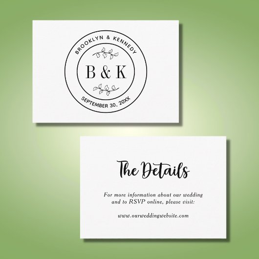 Carte D'accompagnement Monogramme floral botanique Mariage Nom du couple