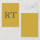 Carte D'accompagnement Monogramme Lettres Initiales Or & Bleu Simple (Devant / Derrière)