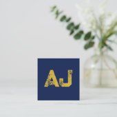 Carte D'accompagnement Monogramme Lettres Initiales Or & Bleu Simple (Debout devant)