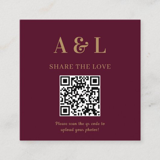 Carte D'accompagnement Monogramme mariage QR Code Bourgogne Or (Devant)