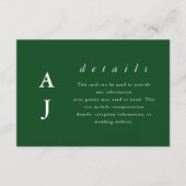 Carte D'accompagnement Monogramme minimal Emerald Green Mariage Détails (Devant)