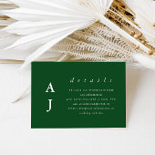 Carte D'accompagnement Monogramme minimal Emerald Green Mariage Détails