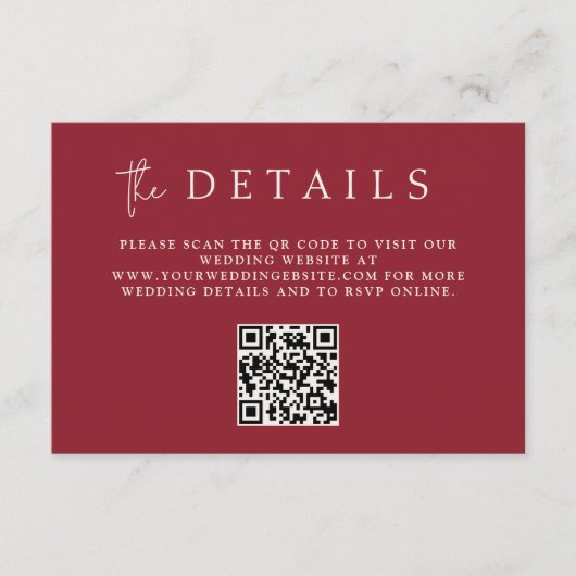 Carte D'accompagnement Monogramme minimal rouge moderne - Détails du code (Devant)