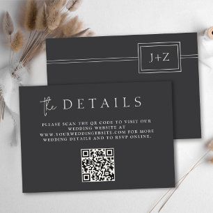 Carte D'accompagnement Monogramme minimaliste moderne noir plat QR Détail