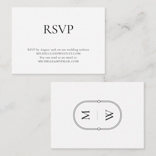 Carte D'accompagnement Monogramme minimaliste Noir & Blanc Mariage RSVP (Devant / Derrière)