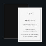 Carte D'accompagnement Monogramme noir et blanc simple Mariage élégant<br><div class="desc">Carte Mariage simple avec un design moderne et élégant avec votre monogramme à deux lettres en haut et vos informations de réception entourées d'une fine bordure. Tous les éléments de conception sont en noir et blanc et peuvent être modifiés dans l'outil d'édition de conception. Un design chic et design qui...</div>