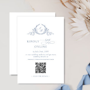 Carte D'accompagnement Monogramme officiel Dusty bleu QR Code Mariage RSV