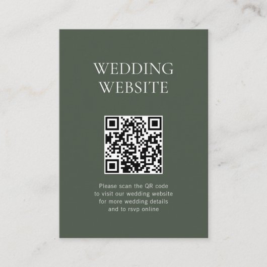 Carte D'accompagnement Monogramme QR Code Moss Green Mariage Website (Devant)