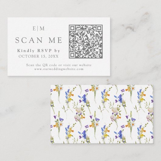 Carte D'accompagnement Monogramme QR Code Site web Mariage floral RSVP (Devant / Derrière)