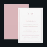 Carte D'accompagnement Monogramme rose clair simple Mariage élégant<br><div class="desc">Carte Mariage simple avec un design moderne et élégant avec votre monogramme à deux lettres en haut et vos informations de réception entourées d'une fine bordure. Tous les éléments de conception sont en rose rose poussiéreux et peuvent être changés dans l'outil d'édition de conception. Un design chic et design qui...</div>