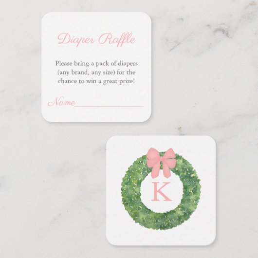 Carte D'accompagnement Monogramme rose vert Baby shower Déchets Raffin (Devant / Derrière)