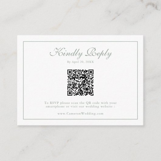 Carte D'accompagnement Monogramme Sage de couronne vert QR Code Mariage R (Devant)
