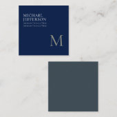 Carte D'accompagnement Monogramme uni bleu foncé tendance affaires (Devant / Derrière)