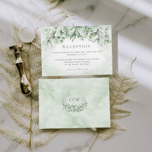 Carte D'accompagnement Monogramme Verdure Aquarelle Réception de mariage