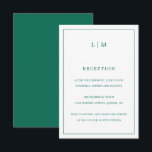 Carte D'accompagnement Monogramme vert émeraude simple Mariage élégant<br><div class="desc">Carte Mariage simple avec un design moderne et élégant avec votre monogramme à deux lettres en haut et vos informations de réception entourées d'une fine bordure. Tous les éléments de conception sont dans un ton vert émeraude de bijou et peuvent être changés dans l'outil d'édition de conception. Un design chic...</div>