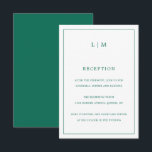 Carte D'accompagnement Monogramme vert émeraude simple Mariage élégant<br><div class="desc">Carte Mariage simple avec un design moderne et élégant avec votre monogramme à deux lettres en haut et vos informations de réception entourées d'une fine bordure. Tous les éléments de conception sont dans un ton vert émeraude de bijou et peuvent être changés dans l'outil d'édition de conception. Un design chic...</div>
