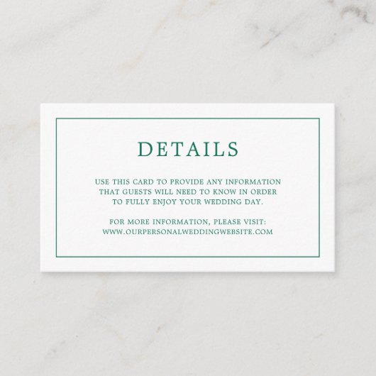 Carte D'accompagnement Monogramme vert émeraude simple Mariage élégant (Devant)
