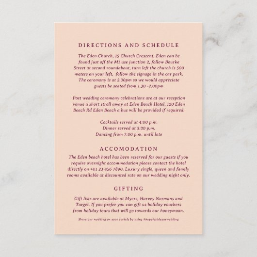 Carte D'accompagnement Monogramme vin rouge pêche mariages informations c (Dos)