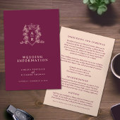 Carte D'accompagnement Monogramme vin rouge pêche mariages informations c