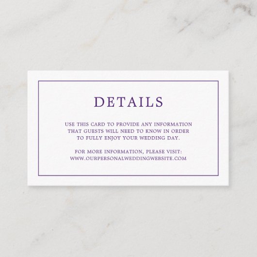 Carte D'accompagnement Monogramme violet simple Mariage élégant (Devant)