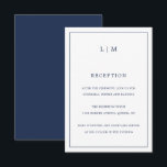 Carte D'accompagnement Monographie bleu marine simple Mariage élégant<br><div class="desc">Carte Mariage simple avec un design moderne et élégant avec votre monogramme à deux lettres en haut et vos informations de réception entourées d'une fine bordure. Tous les éléments de conception sont en bleu marine et peuvent être modifiés dans l'outil d'édition de conception. Un design chic et design qui conviendra...</div>