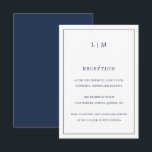 Carte D'accompagnement Monographie bleu marine simple Mariage élégant<br><div class="desc">Carte Mariage simple avec un design moderne et élégant avec votre monogramme à deux lettres en haut et vos informations de réception entourées d'une fine bordure. Tous les éléments de conception sont en bleu marine et peuvent être modifiés dans l'outil d'édition de conception. Un design chic et design qui conviendra...</div>