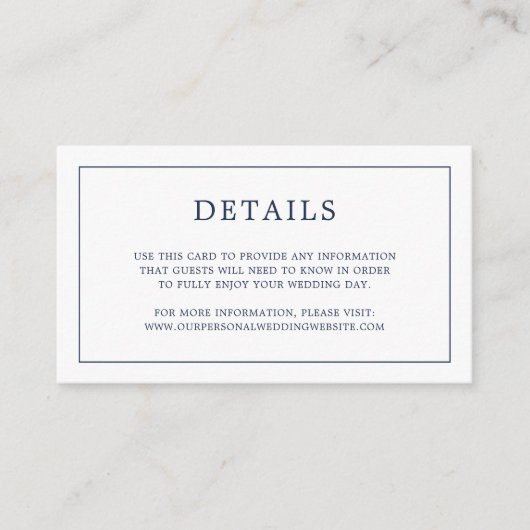 Carte D'accompagnement Monographie bleu marine simple Mariage élégant (Devant)