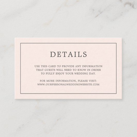 Carte D'accompagnement Monographie rose pâle simple Mariage élégant (Devant)